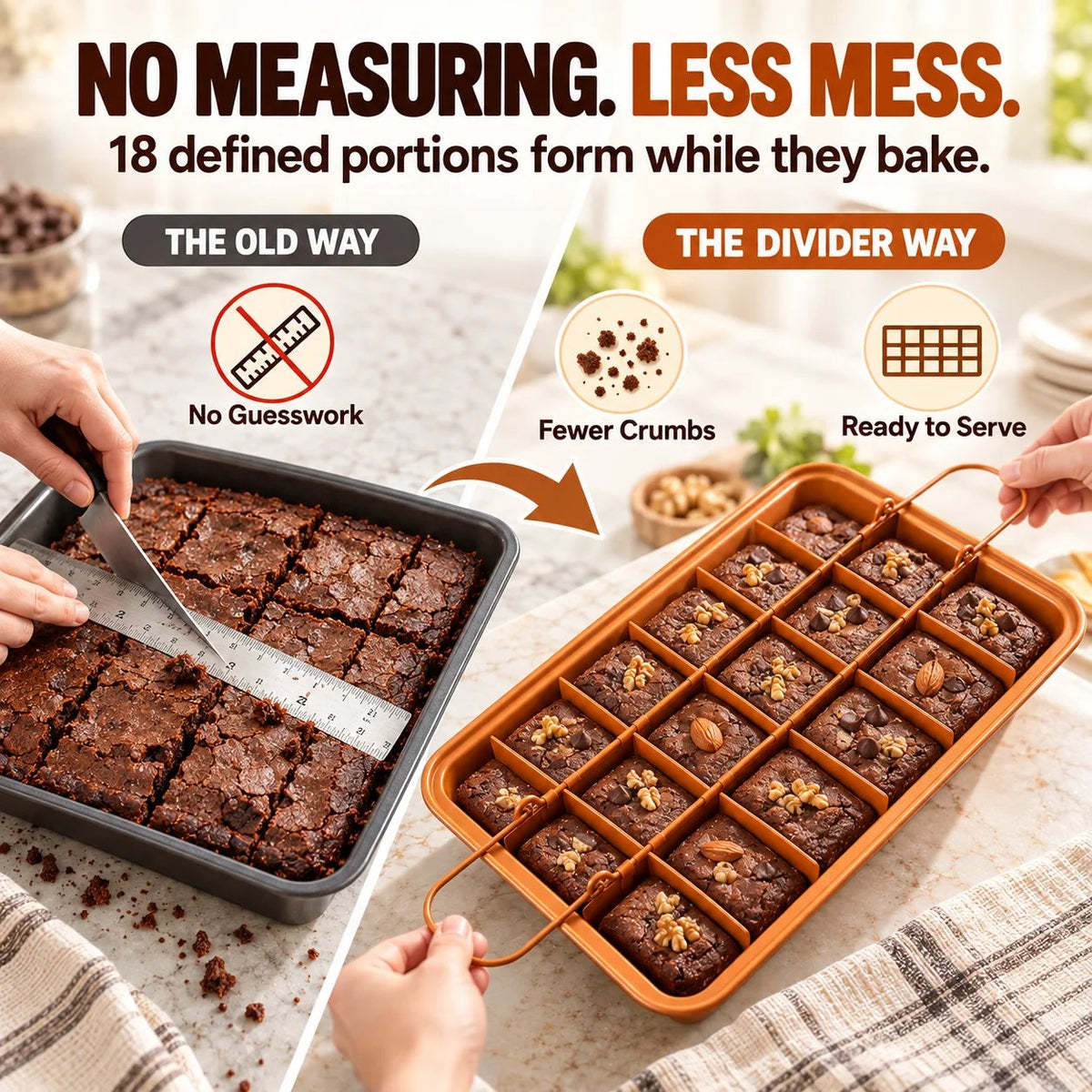 🔥HOT SALE🔥🍫 18-Section Removable Divider Brownie Pan – Thickened Carbon Steel Nonstick Baking Tray with Loose Bottom