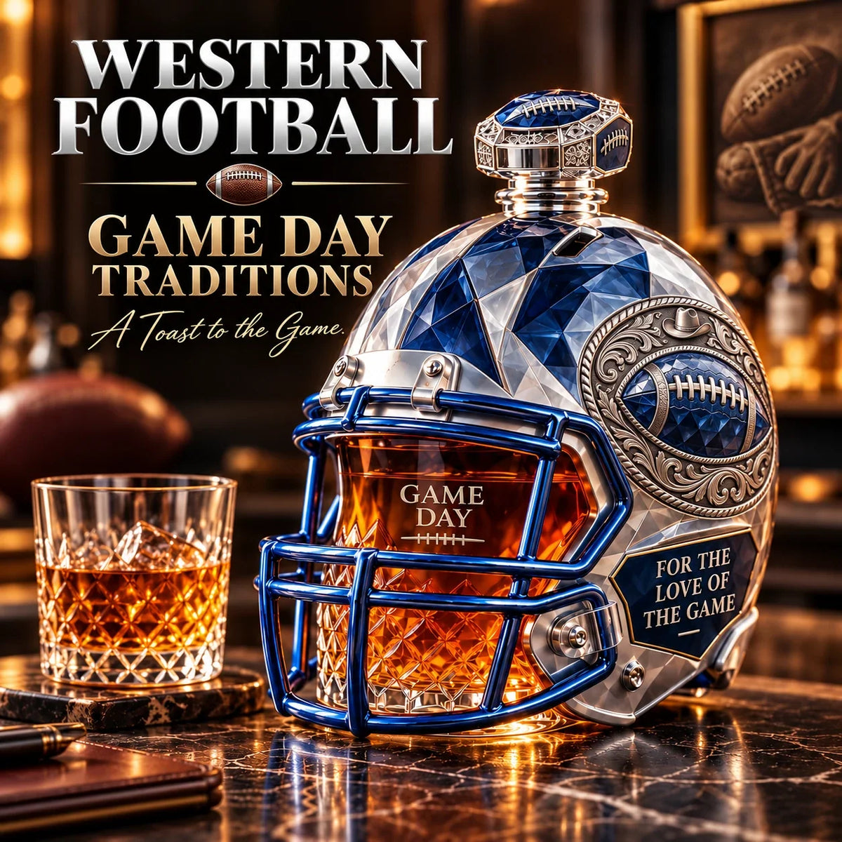 🏈💙Western Football Helmet Whiskey Decanter – 1960–2026 Silver & Blue Star Commemorative Bottle