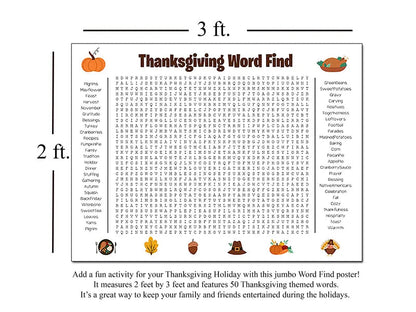🔥Last Day: Buy 2 Get 1 Free - 🎉 Jumbo Thanksgiving Word Search Poster(🎉Giant 36'x24' Wall Game)