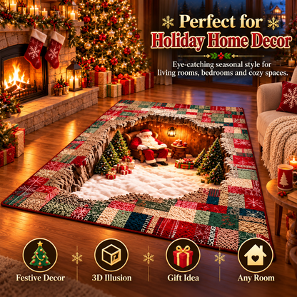 🎅3D Optical Illusion Christmas Village Rug – Hidden Santa Winter Wonderland ✨