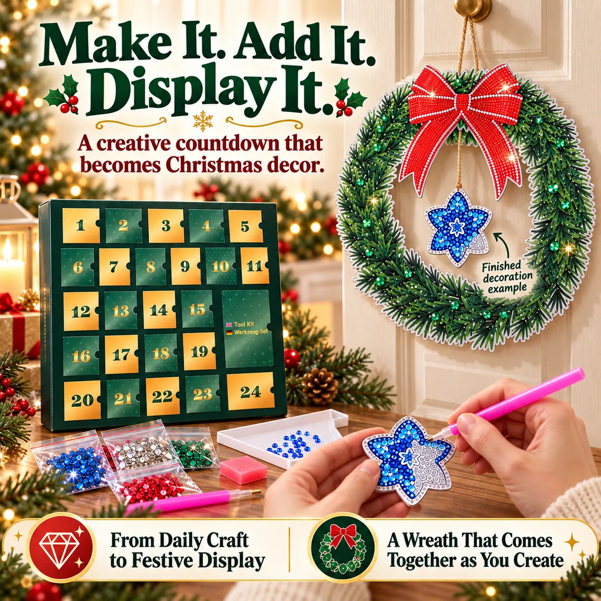 💎🎄 Beginner-Friendly 24-Day Diamond Art Wreath Advent Calendar – Craft Your Christmas Countdown