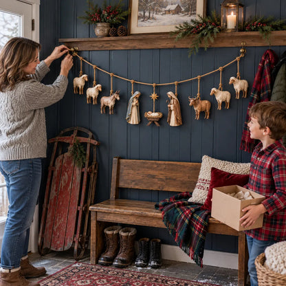 🎄 Handcrafted Wooden Nativity Garland – Bring the Christmas Story Home ✨