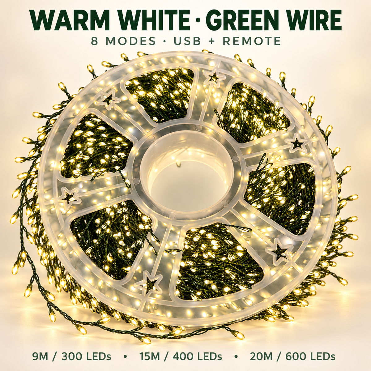✨ Fill Every Branch with Light — USB Cluster Christmas Lights with Remote | 8 Modes, 300–600 LEDs