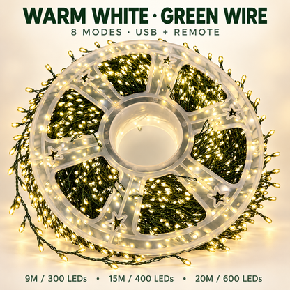 ✨ Fill Every Branch with Light — USB Cluster Christmas Lights with Remote | 8 Modes, 300–600 LEDs