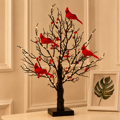 🐦Vintage Glowing Cardinal Tree with Electric Cardinal & Berries