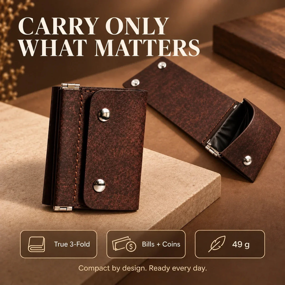 Vintage Compact Trifold Wallet with Quick-Access Coin Pocket