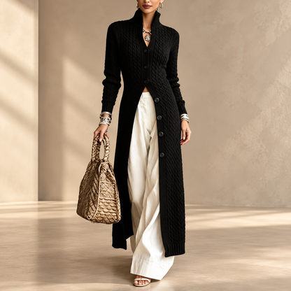 Women’s Long Cable Knit Cardigan, Elegant Full-Length Knitwear