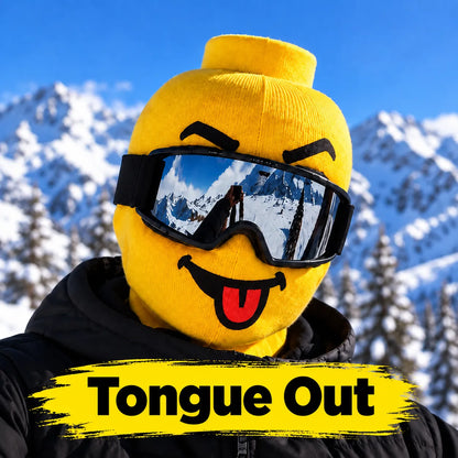 😜 Funny Yellow Ski Mask – Knit Balaclava with 4 Playful Faces ❄️