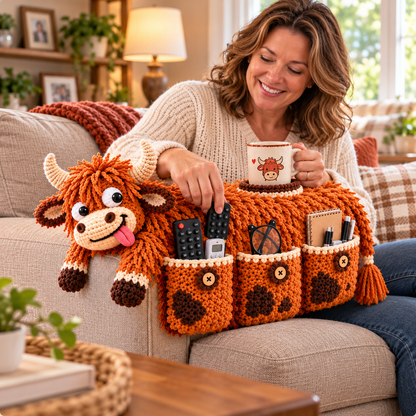 🧶😂 Couch Cuddlers™ DIY Crochet Kit – Funny Animal Sofa Armrest Organizer with 3 Handy Pockets 🛋️❤️