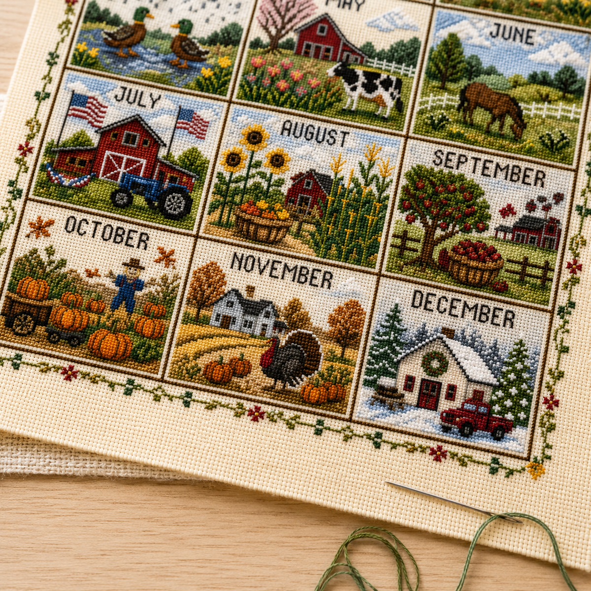 🔥 49% OFF Today | Stitch Through the Seasons – 12-Month Cross Stitch Collection 🌿🧵