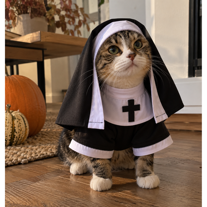 🐾 Holy Mischief™ Pet Nun Costume | Funny Halloween Outfit for Cats & Dogs