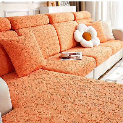 Luxury Floral Stretch Sofa Cover – Soft Jacquard, Full-Fit & Elegant