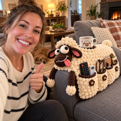 🧶😂 Couch Cuddlers™ DIY Crochet Kit – Funny Animal Sofa Armrest Organizer with 3 Handy Pockets 🛋️❤️