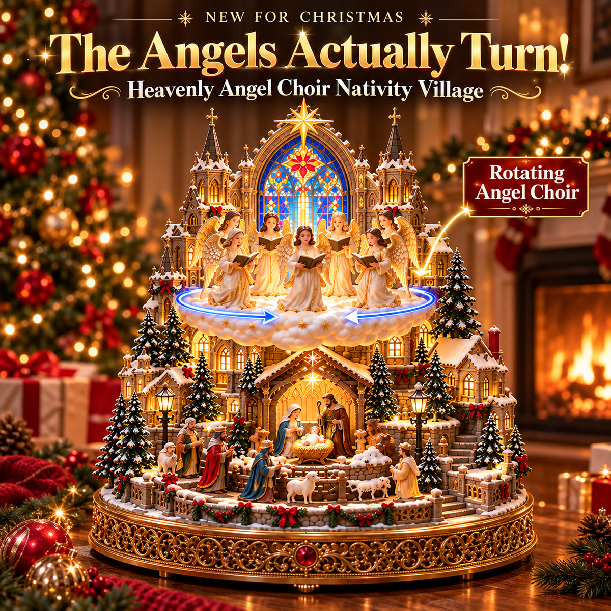 ✨ Heavenly Angel Choir | Lighted & Rotating Christmas Nativity Village