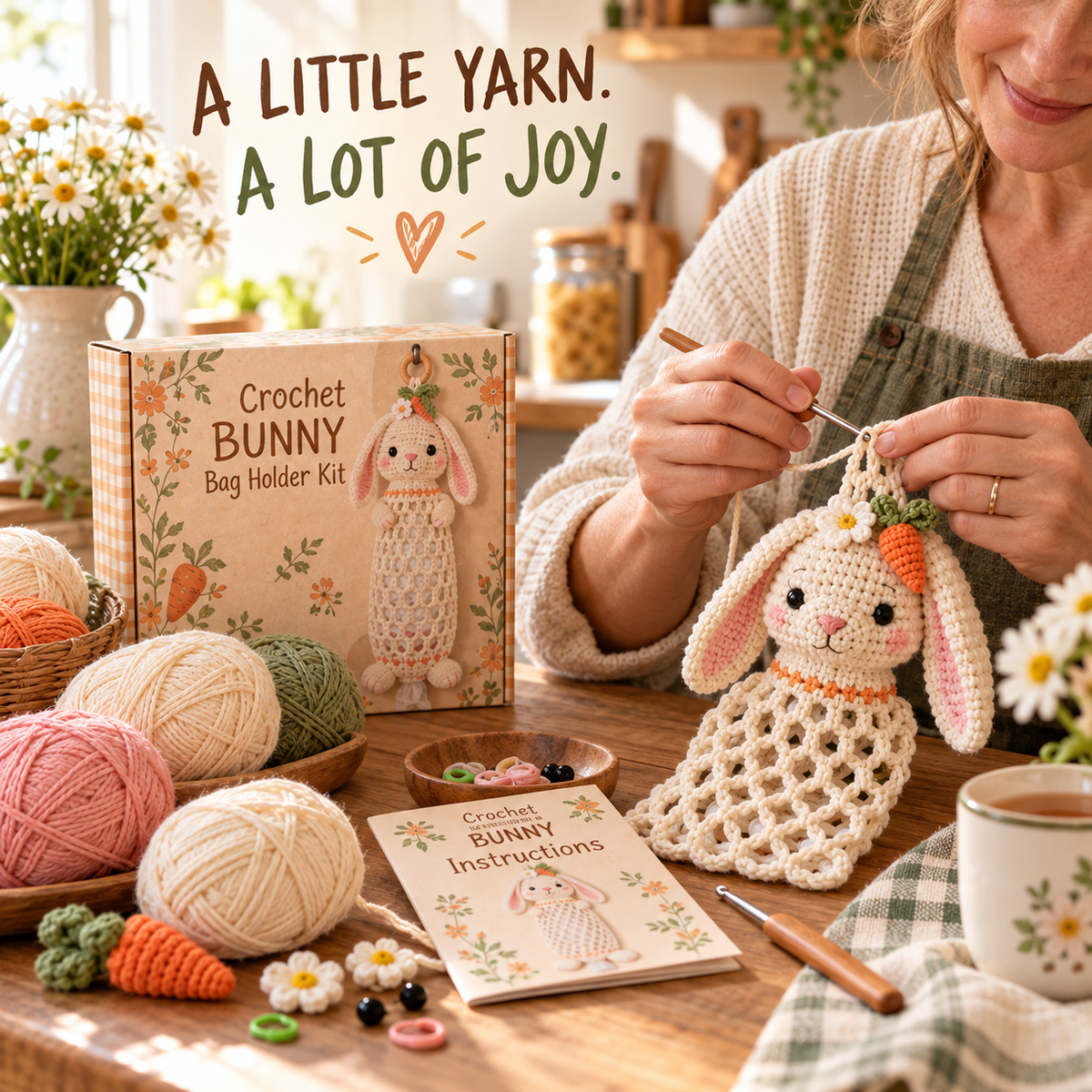 🔥LAST DAY 49% OFF – 🌼 Cottage Harvest Keepers™ — Crochet Animal Bag Holder DIY Kit | 8 Adorable Designs
