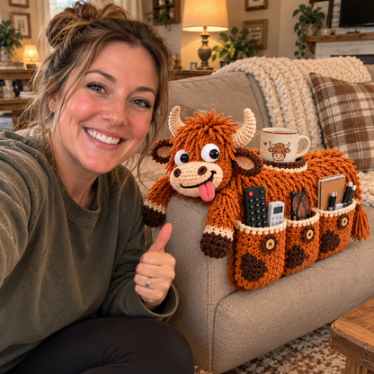 🧶😂 Couch Cuddlers™ DIY Crochet Kit – Funny Animal Sofa Armrest Organizer with 3 Handy Pockets 🛋️❤️