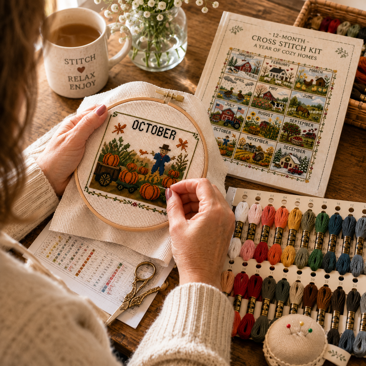 🔥 49% OFF Today | Stitch Through the Seasons – 12-Month Cross Stitch Collection 🌿🧵
