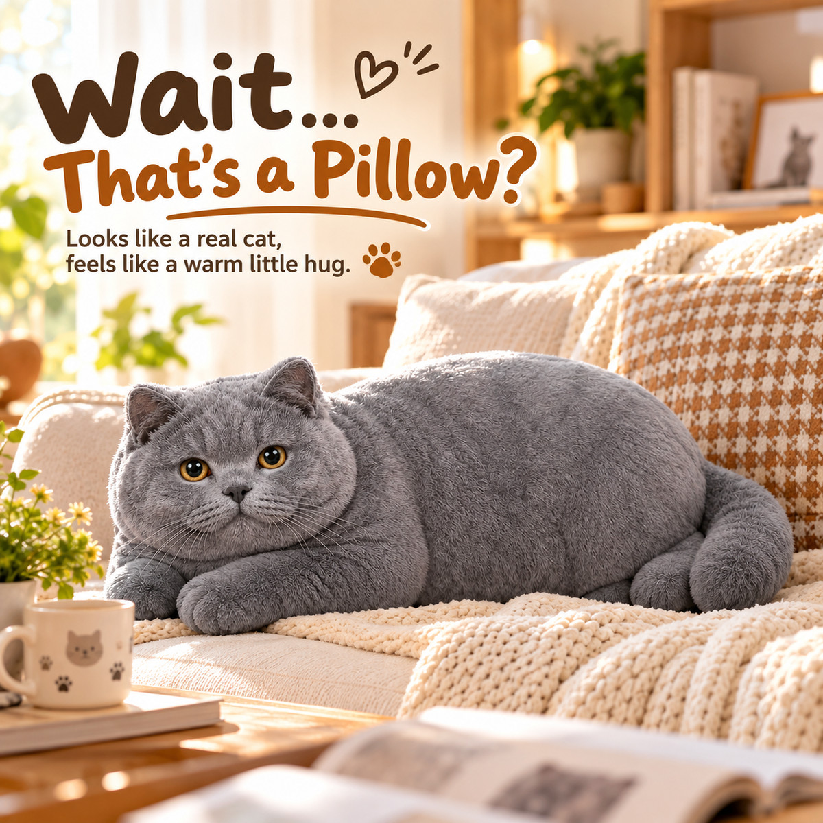 🐱 Lifelike British Shorthair Cat Plush Pillow – So Realistic, You’ll Look Twice
