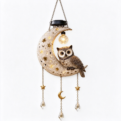 ✨🦉 Magical Moon Owl Solar Hanging Light
