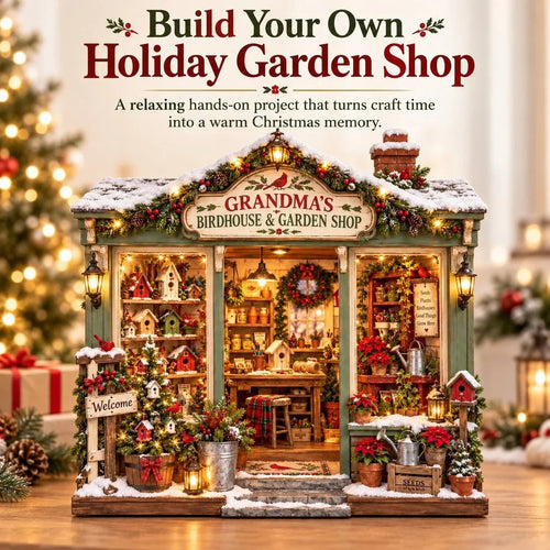 🐦 Grandma’s Birdhouse & Garden Shop DIY Miniature Kit – Light-Up Christmas Garden House