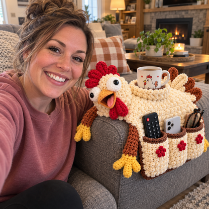 🧶😂 Couch Cuddlers™ DIY Crochet Kit – Funny Animal Sofa Armrest Organizer with 3 Handy Pockets 🛋️❤️