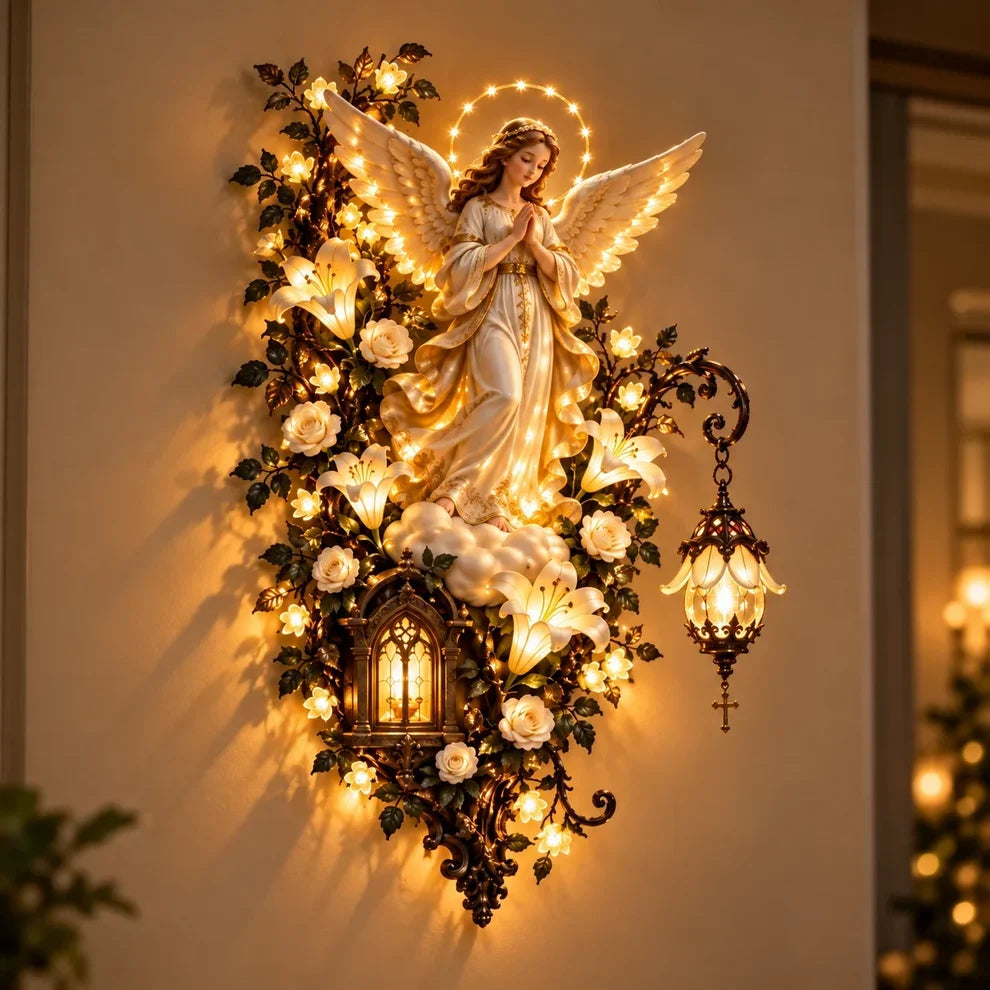 🕊️ Illuminated Virgin Mary Floral Wall Decor – Light-Up Marian Faith Wall Art