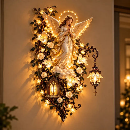 🕊️ Illuminated Virgin Mary Floral Wall Decor – Light-Up Marian Faith Wall Art