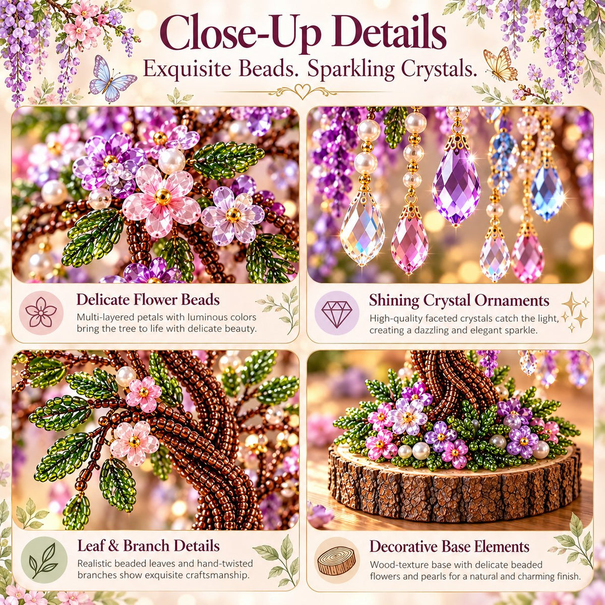 DIY Beaded Gem Tree Craft Kit – Handmade Crystal Tree Home Decor