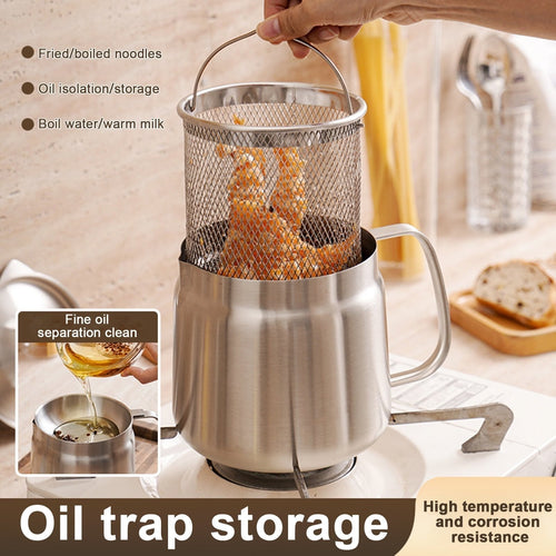🍳 2-in-1 Stainless Steel Oil Strainer Pot & Deep Fryer - Reusable Cooking Oil