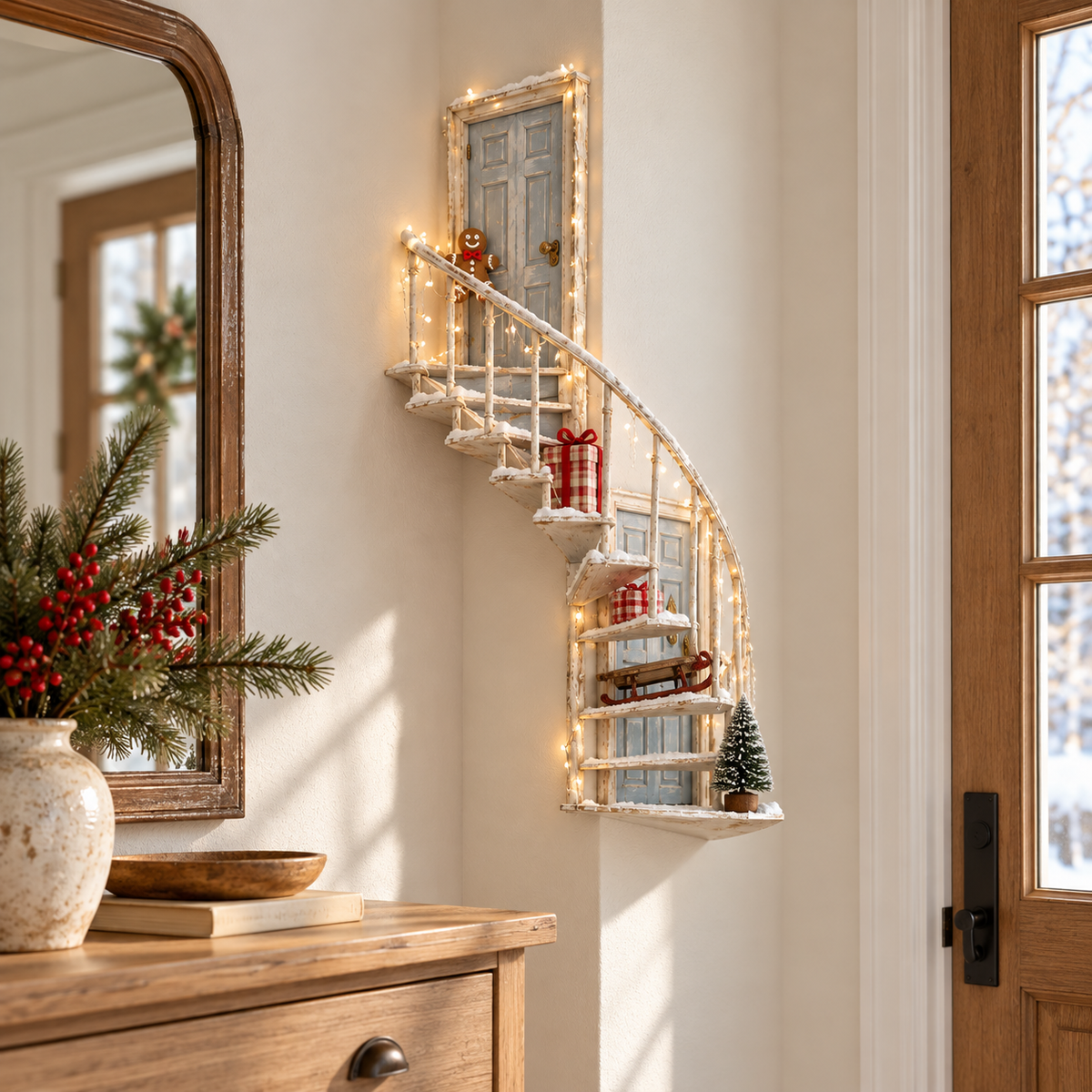 Lighted Winter Fairy Door Staircase Wall Decor 🧚‍♀️❄️ – Enchanted Christmas Wall Art
