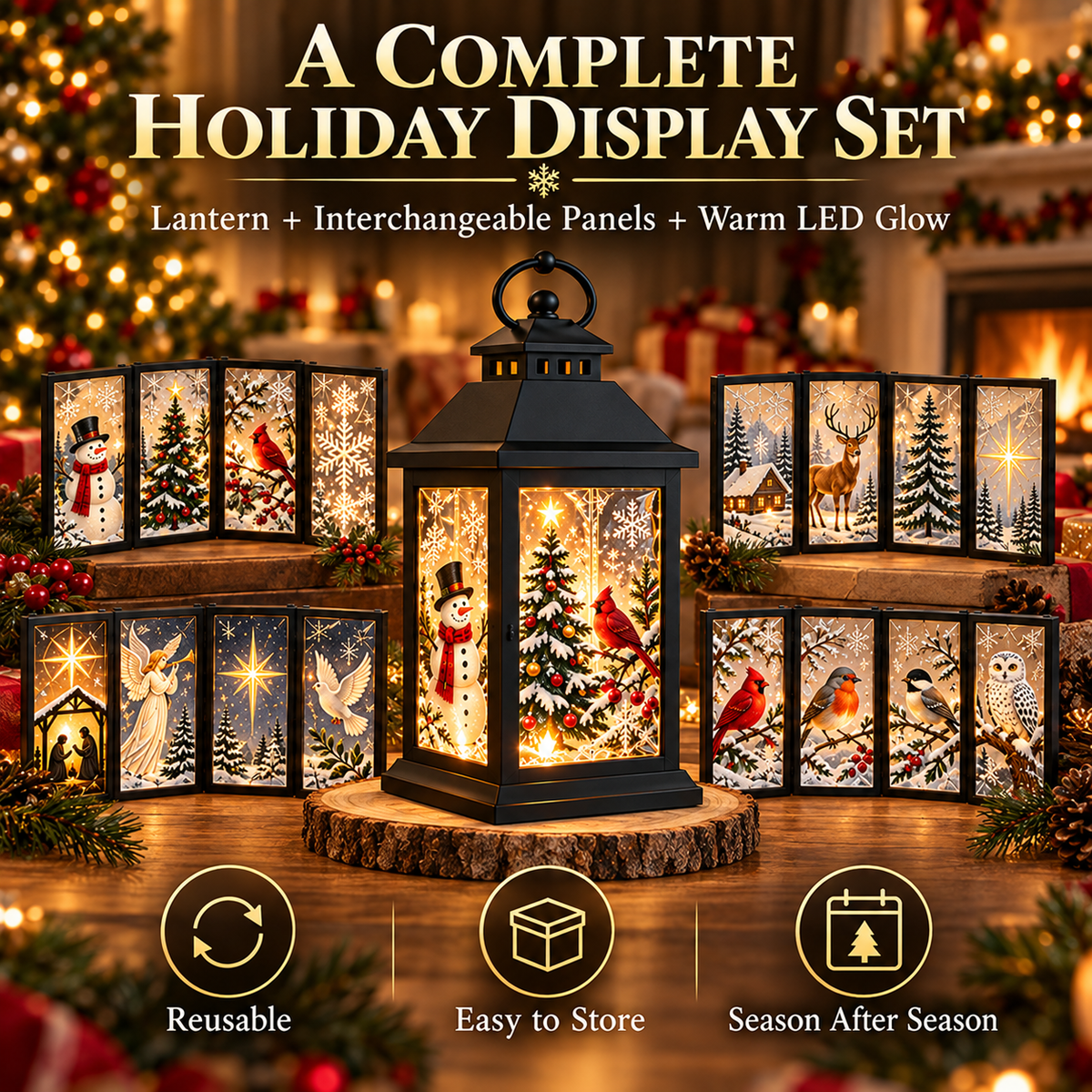 Interchangeable Crystal Lantern™ – Light-Up Holiday Décor