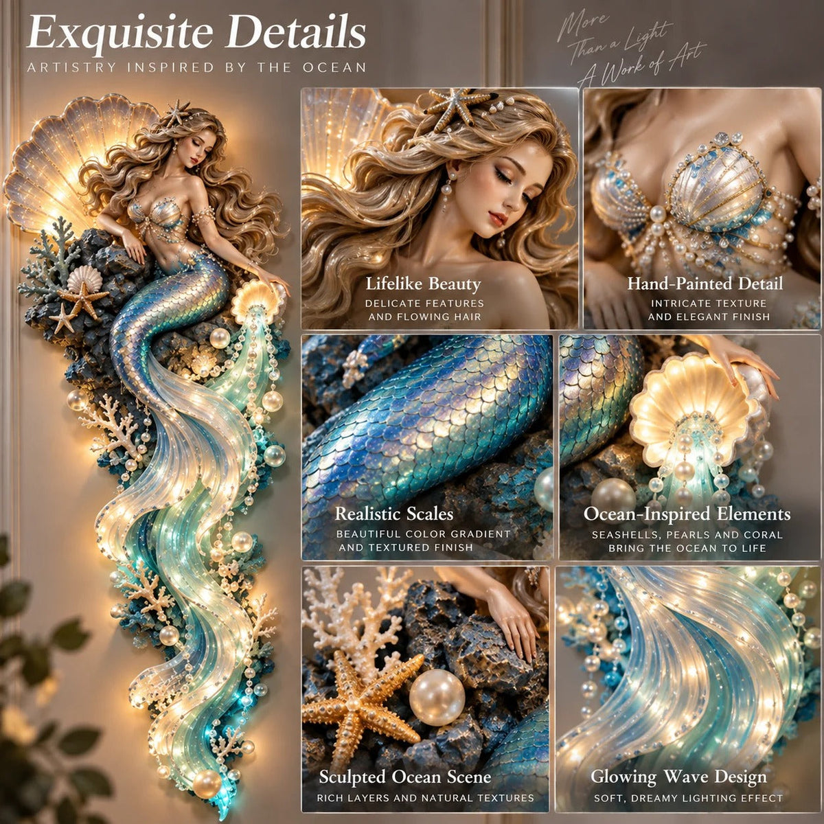 ⏰Limited Stock 50% OFF - 🌊✨ Enchanted Ocean Legends Lighted Wall Décor Collection 🐋🧜‍♀️