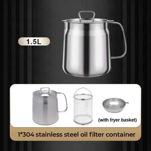 🍳 2-in-1 Stainless Steel Oil Strainer Pot & Deep Fryer - Reusable Cooking Oil