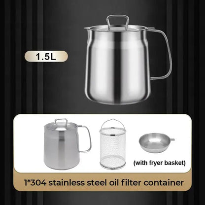 🍳 2-in-1 Stainless Steel Oil Strainer Pot & Deep Fryer - Reusable Cooking Oil