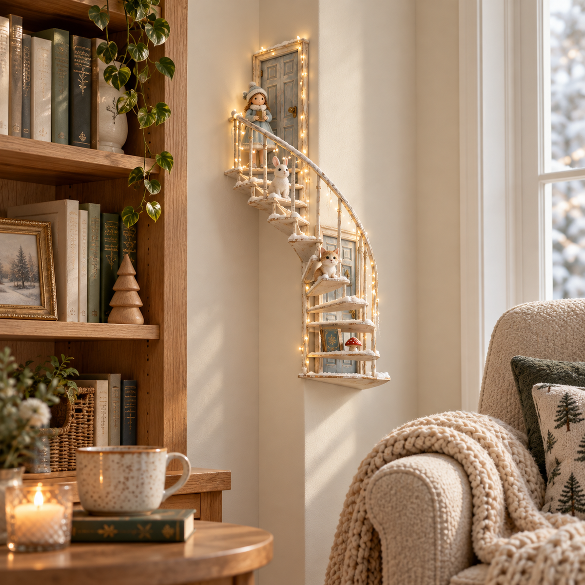 Lighted Winter Fairy Door Staircase Wall Decor 🧚‍♀️❄️ – Enchanted Christmas Wall Art