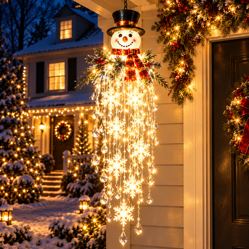 ✨❄️ Crystal Cascade Christmas Light – Hanging Snowflake & Crystal Porch Décor