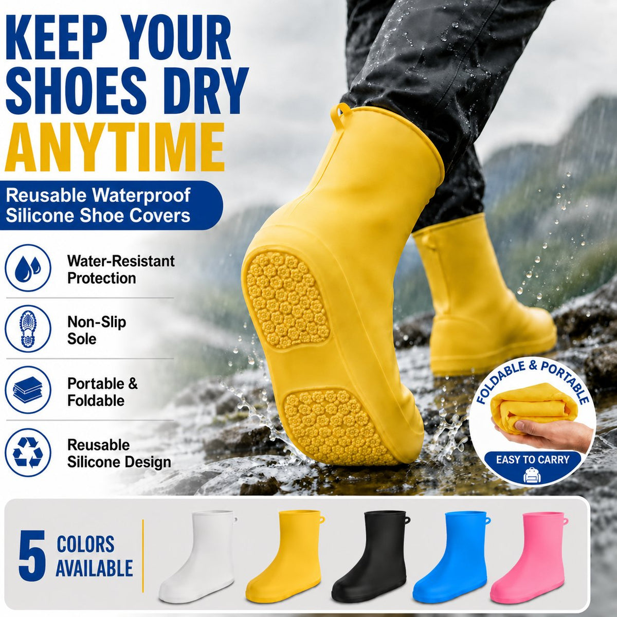 ⏰ LAST DAY 50% OFF-🌧️Heavy-Duty Non-Slip Reusable Waterproof Shoe Covers – Keep Shoes Clean & Dry