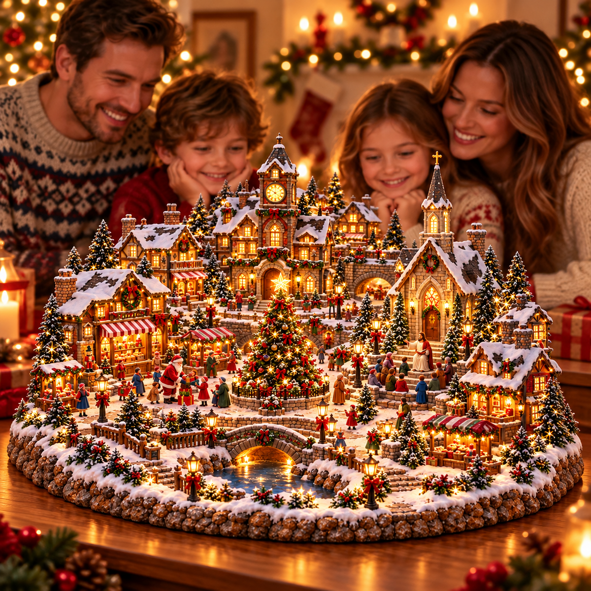 Christmas Village Lighting Night ✨🎄 – Lighted Holiday Scene with Jesus & Santa Claus ✝️🎅