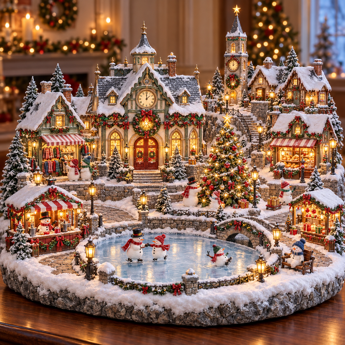 Snowman Winter Village ⛄❄️ – Lighted Christmas Market Holiday Scene 🎄✨