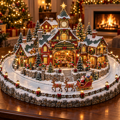 Santa’s Christmas Gift Village 🎅🎁 – Lighted Holiday Scene of Santa Delivering Gifts 🎄✨