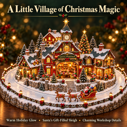 Santa’s Christmas Gift Village 🎅🎁 – Lighted Holiday Scene of Santa Delivering Gifts 🎄✨