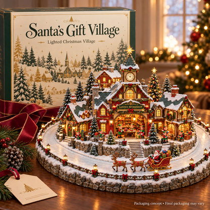 Santa’s Christmas Gift Village 🎅🎁 – Lighted Holiday Scene of Santa Delivering Gifts 🎄✨