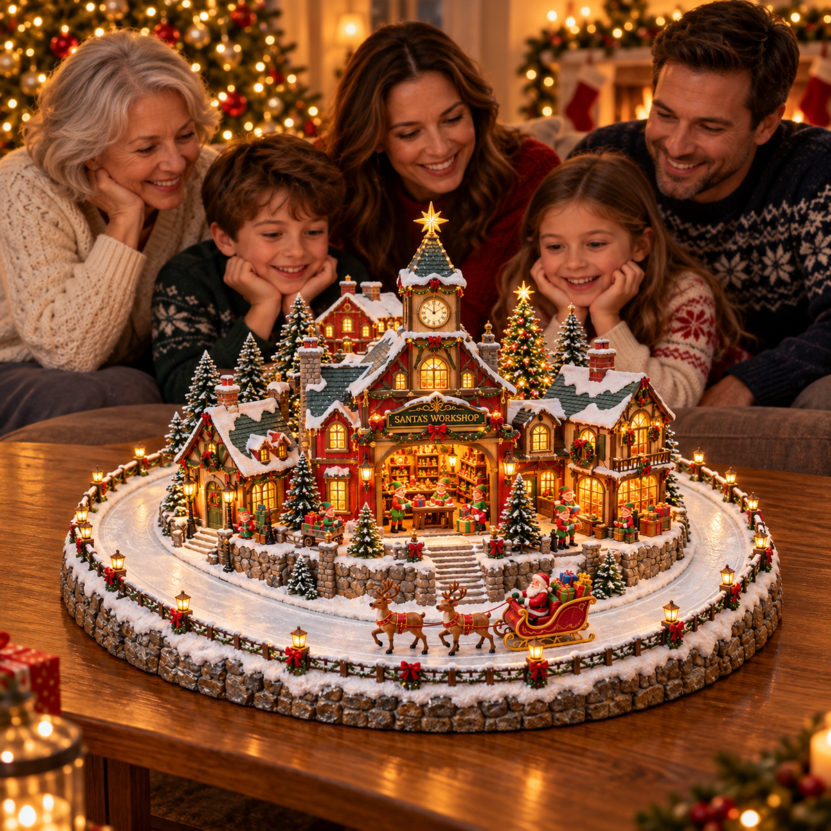 Santa’s Christmas Gift Village 🎅🎁 – Lighted Holiday Scene of Santa Delivering Gifts 🎄✨