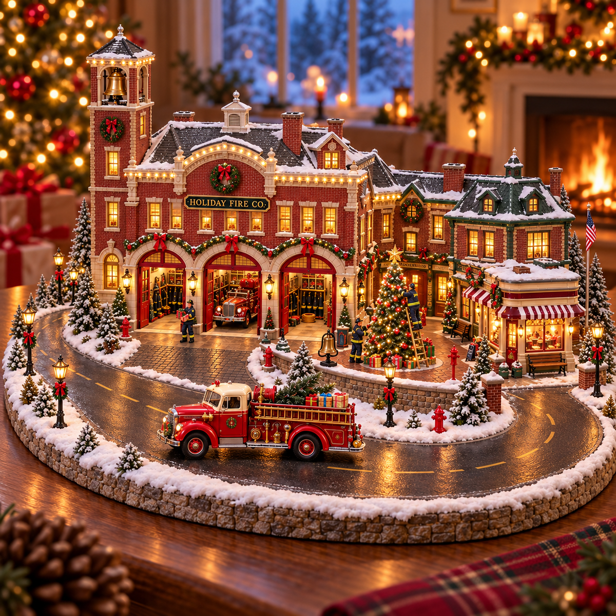 Christmas Fire Rescue Village 🚒🎄 – Lighted Holiday Scene Featuring Festive Firefighters 🚒✨