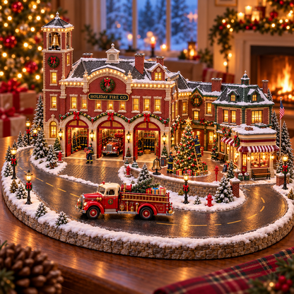 Christmas Fire Rescue Village 🚒🎄 – Lighted Holiday Scene Featuring Festive Firefighters 🚒✨