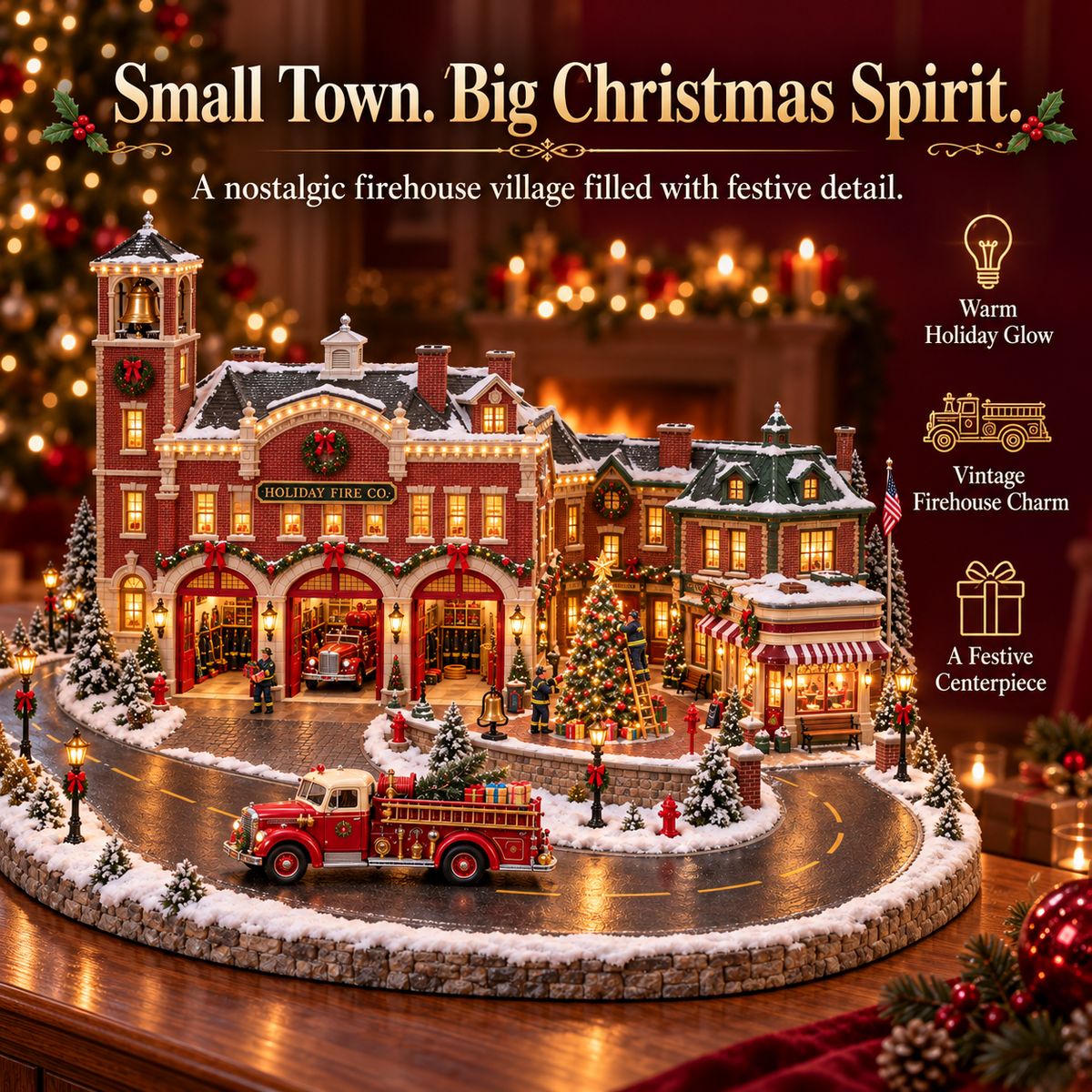 Christmas Fire Rescue Village 🚒🎄 – Lighted Holiday Scene Featuring Festive Firefighters 🚒✨