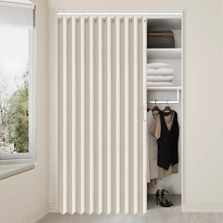 Room Partition Divider Curtains, Pleated Folding Door Curtain for Doorways