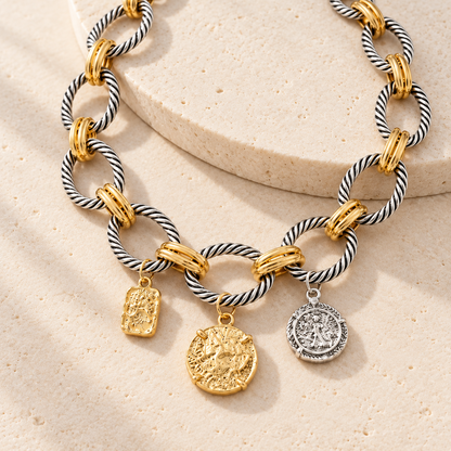 Coin Charm Statement Necklace