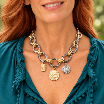 Coin Charm Statement Necklace