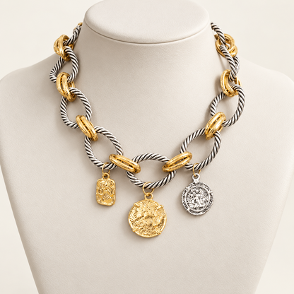 Coin Charm Statement Necklace